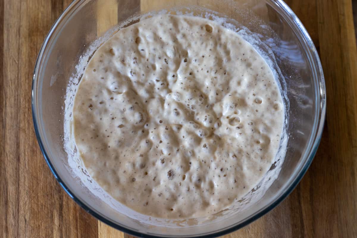The yeast and flour mixture rested for 30 minutes.