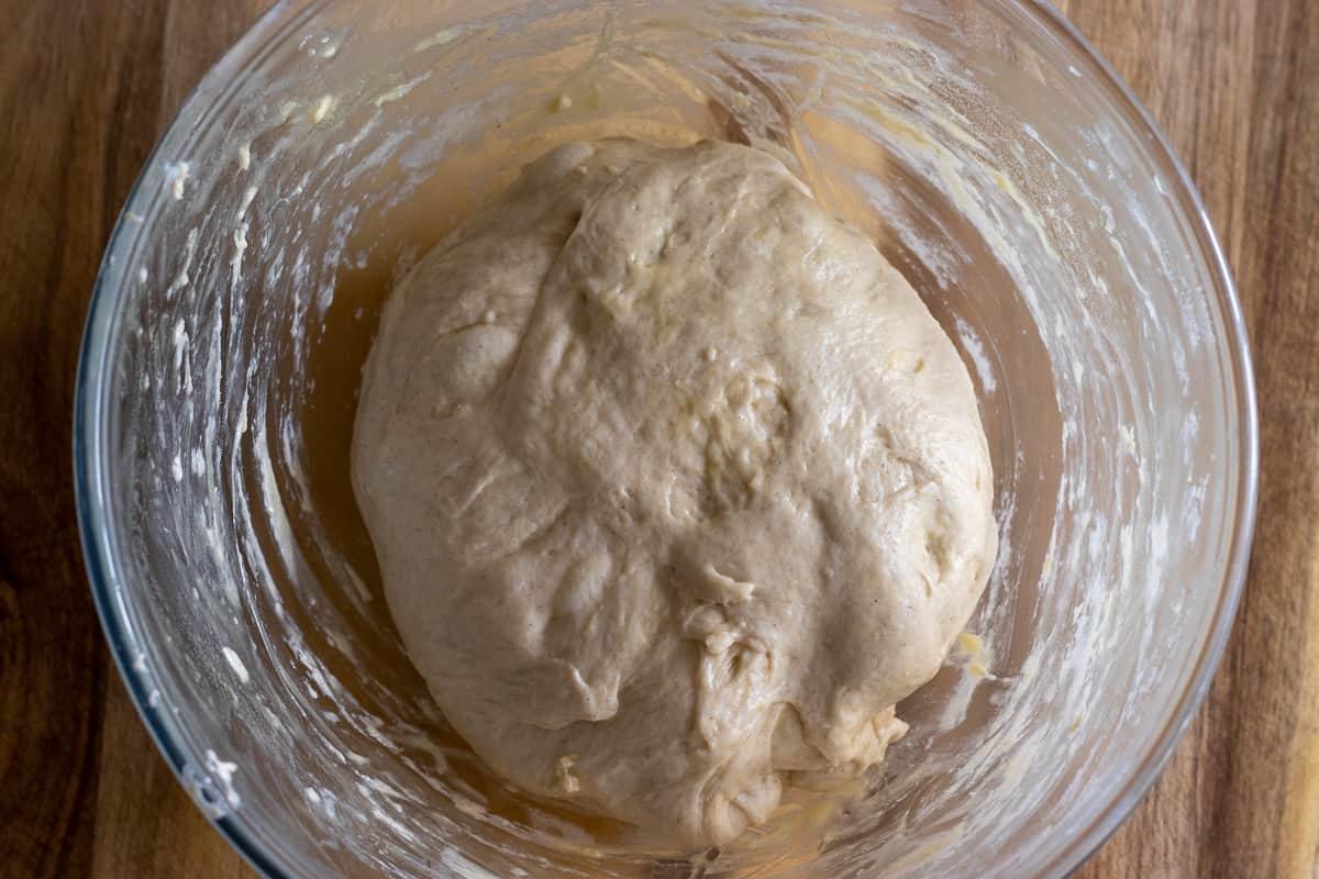 More ghee is rubbed over the rested dough, and let rest for another 15 minutes.