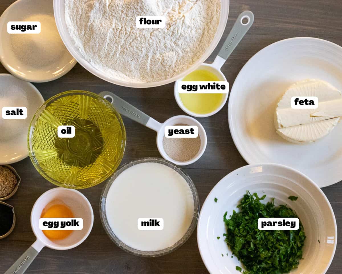 Labelled picture of ingredients for pogaca