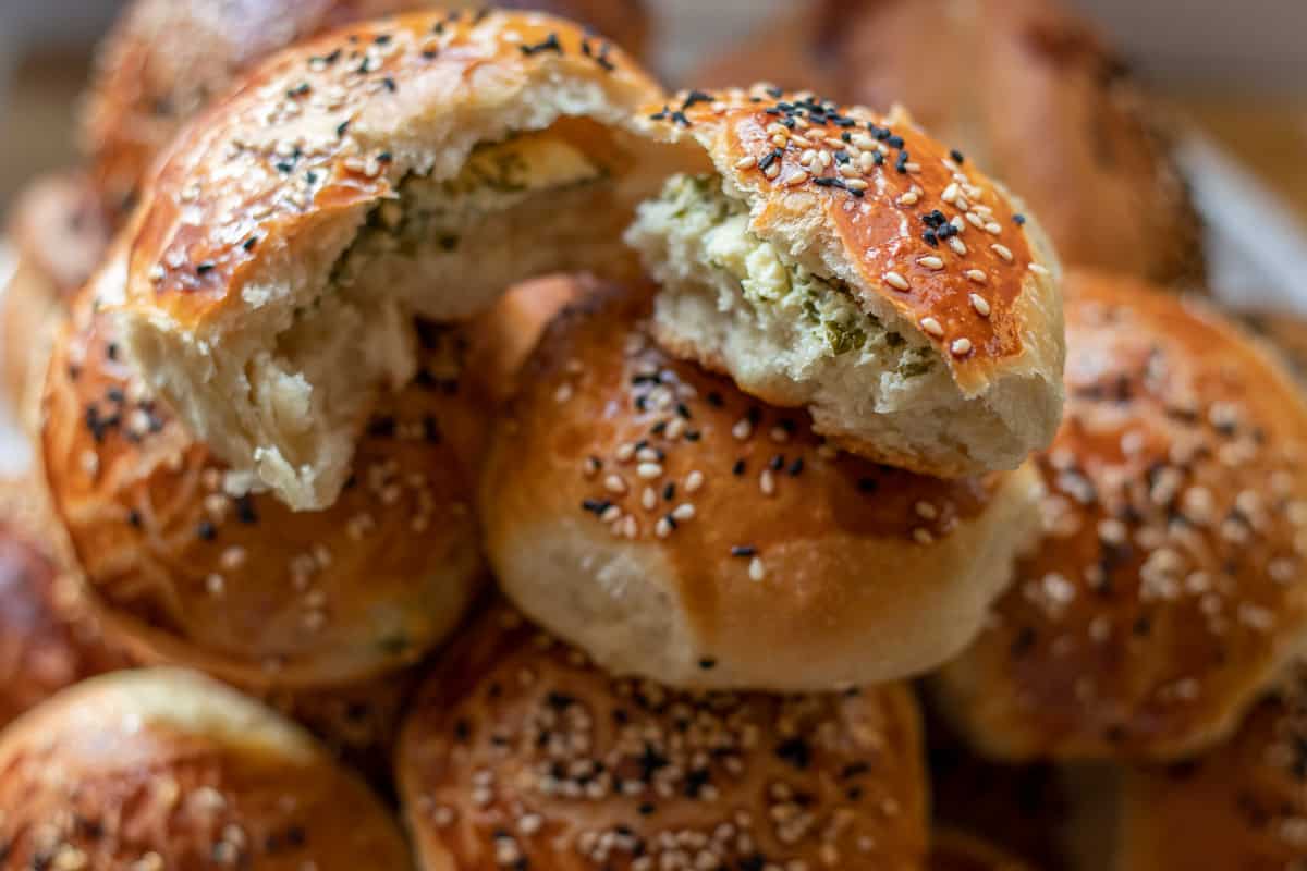 inside of Pogaca has a cheese and herb filling