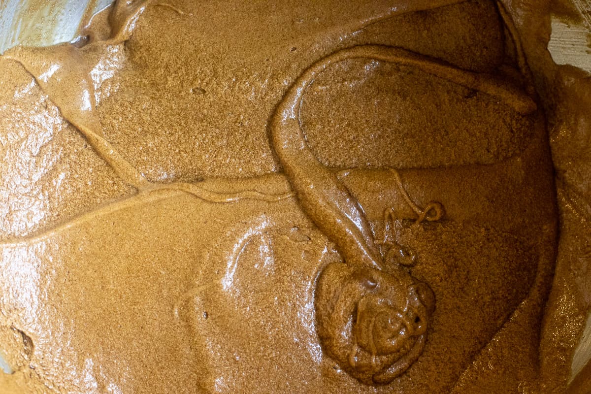 the eggs are added to sticky toffee mixture