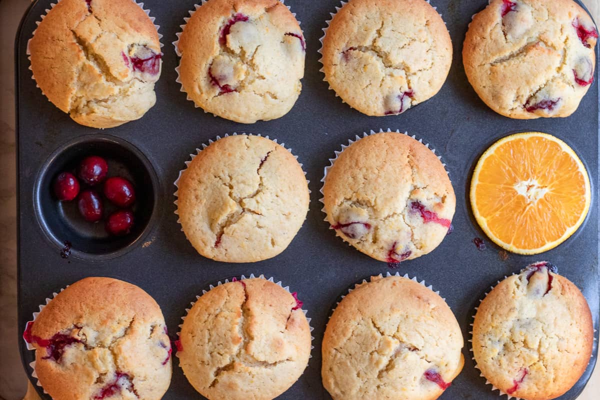 freshly baked cranberry orange muffins