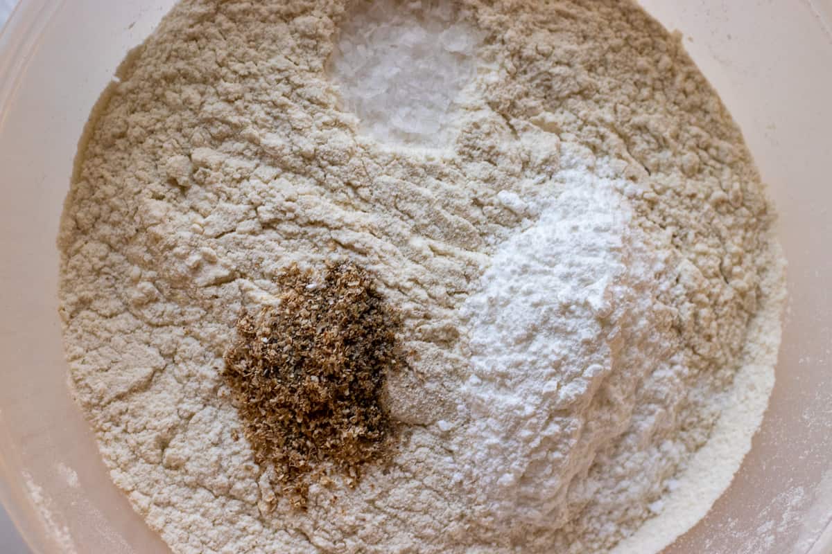 dry ingredients are mixed in a bowl