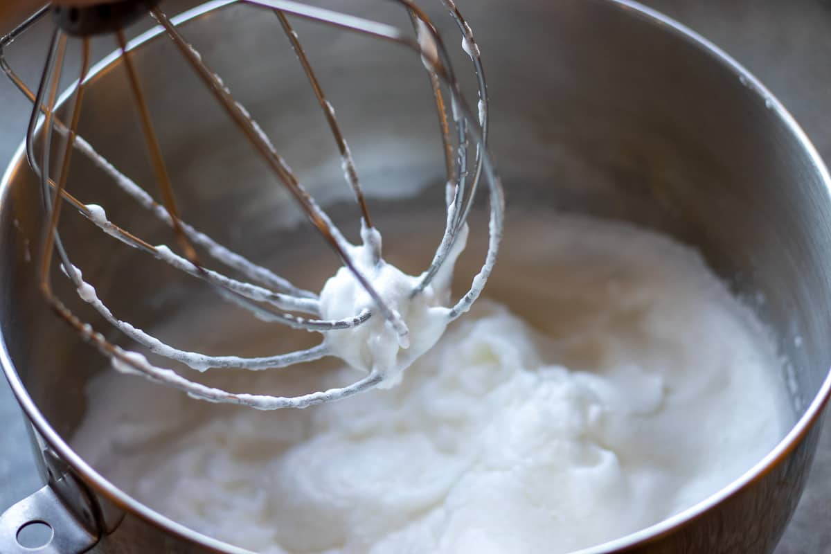 egg whites are whisked until stiff