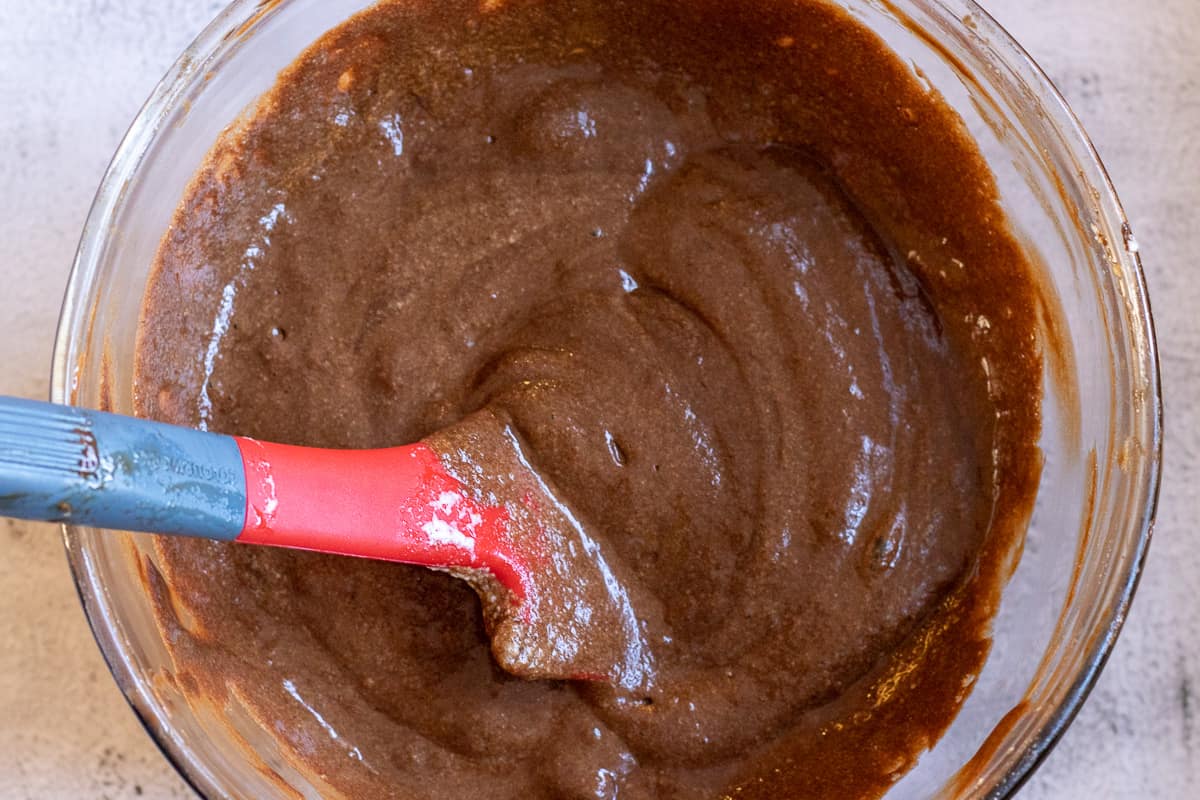 rest of the egg whites are folded to the melted chocolate