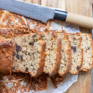 moist banana bread with chocolate slices