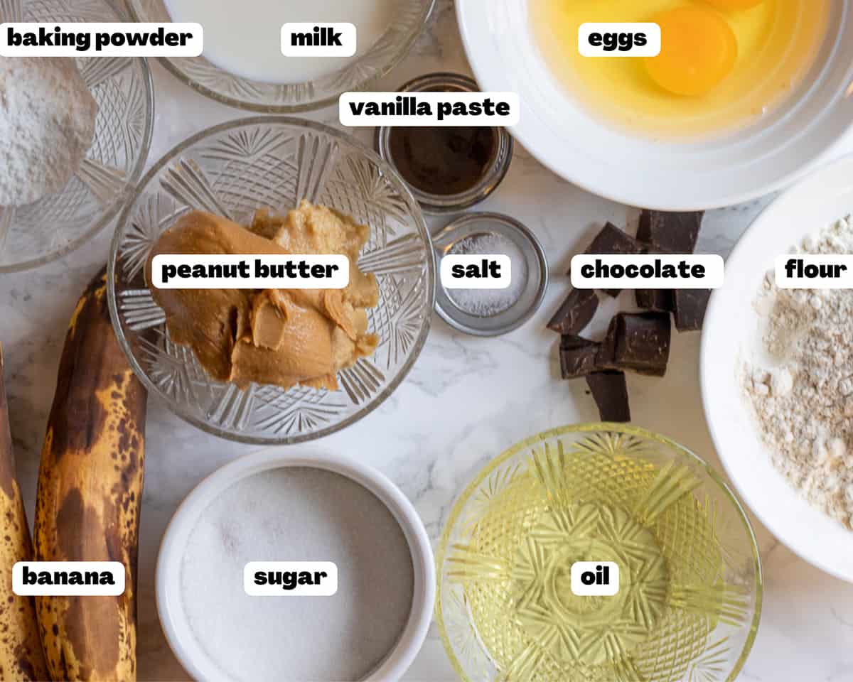labeled ingredients for banana bread