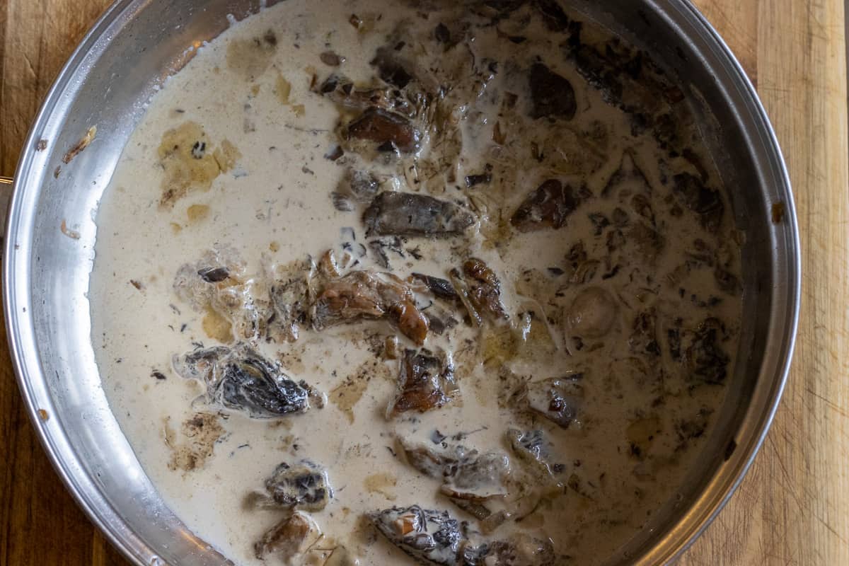 Mushrooms are cooked until soft