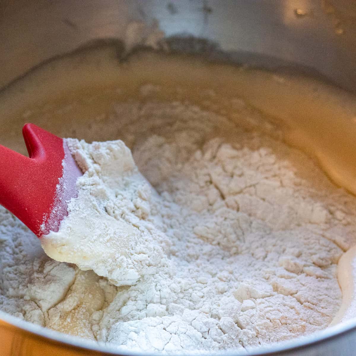 the dry ingredients are folded to wet ingredients