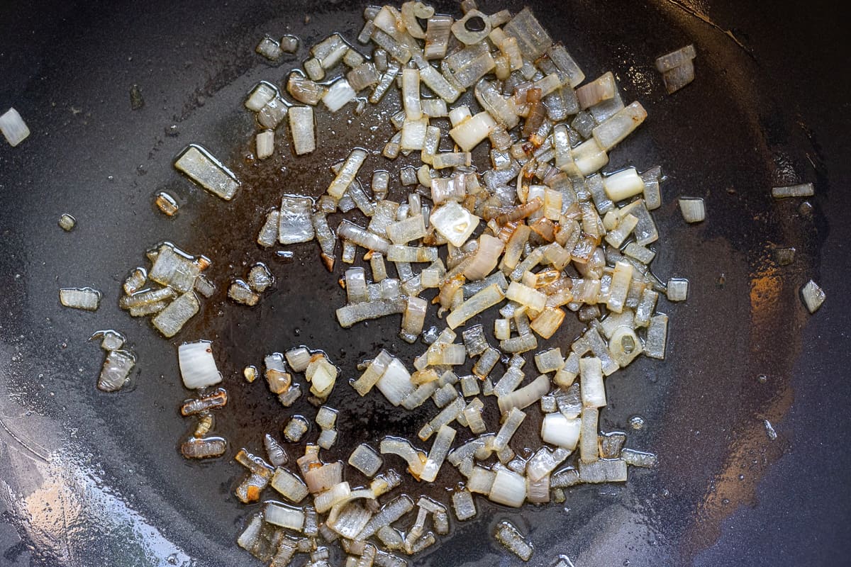 Sautéing the shallots in butter