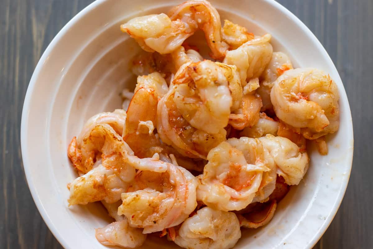 Sautéed prawns in a bowl.