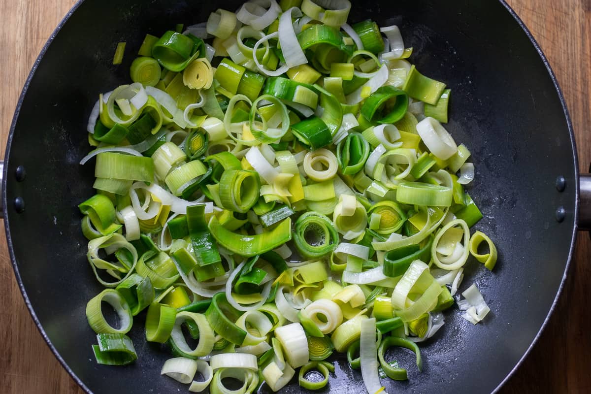 Sautéing the leek with butter