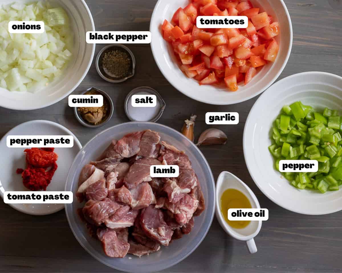 Labelled picture of ingredients for sultans delight