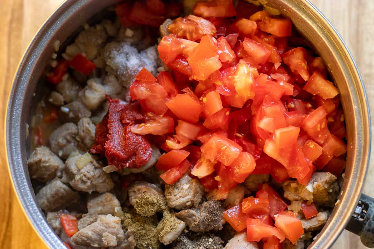 tomatoes are added to the lamb stew for Hunkar Begendi (sultans delight)