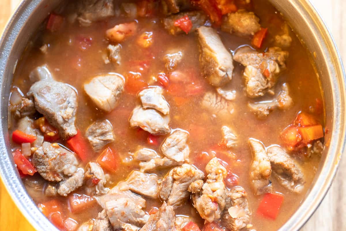 stock is added for cooking the lamb stew