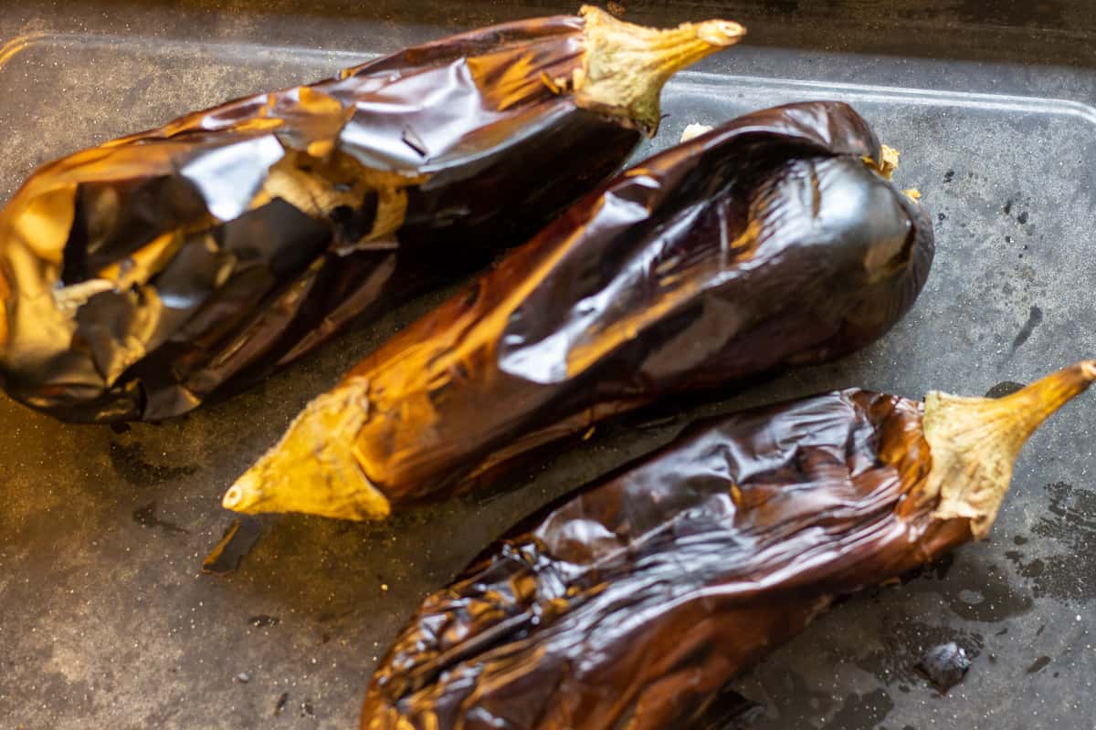 the aubergines are cooked on BBQ