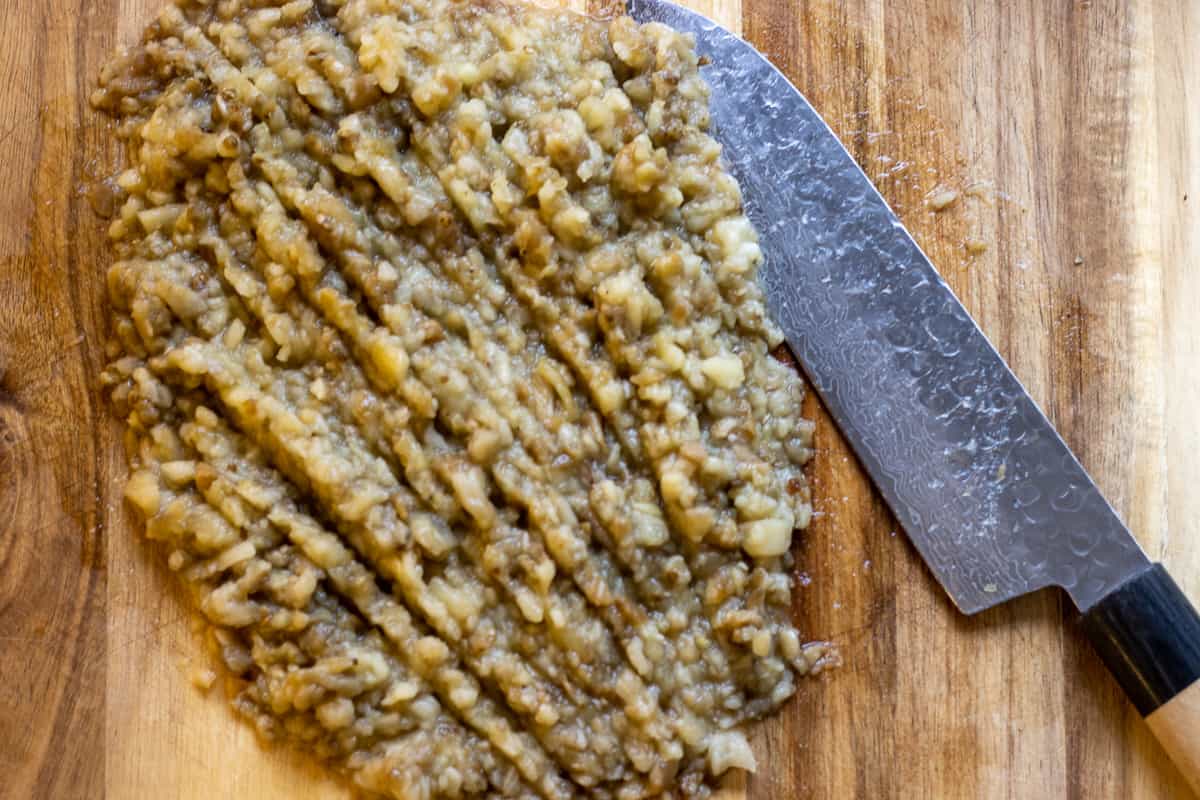 the aubergines are finely chopped