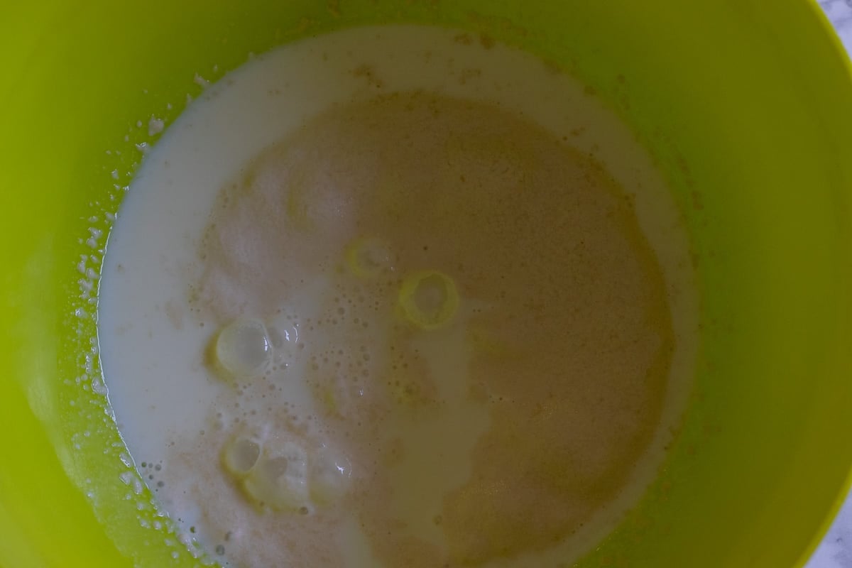 mix the sugar, milk and yeast in a bowl