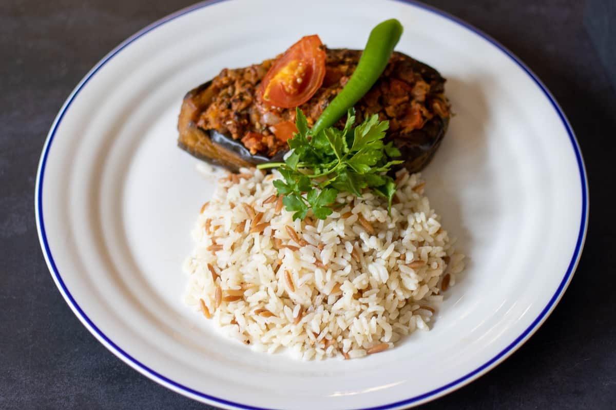 turkish rice pilav served with Karniyarik