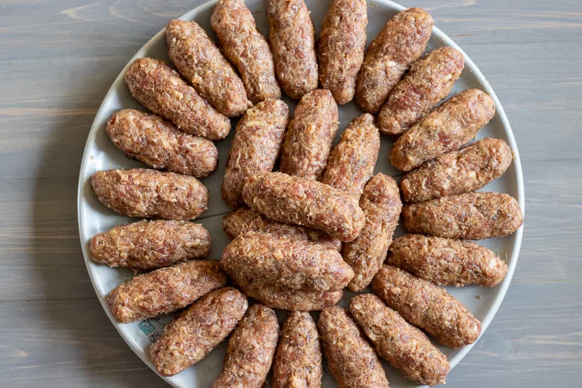 inegol kofte mixture is shaped into 30 meatballs