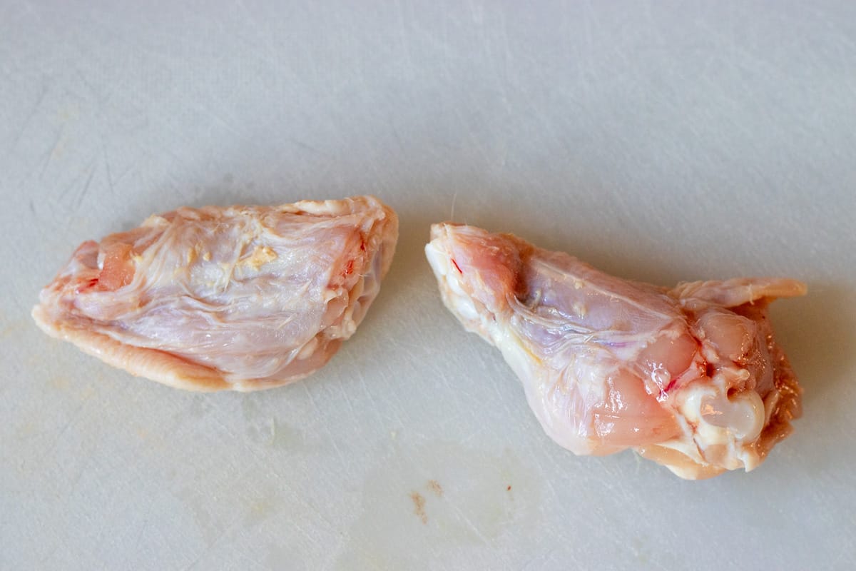 chicken wing is cut into 2 pieces