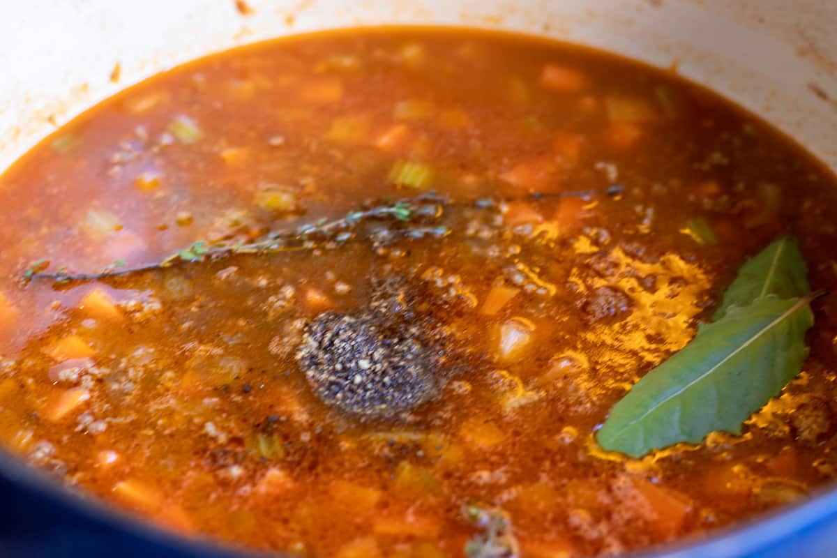 the stock and seasoning is added to cottage pie mixture