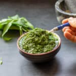 wild garlic pesto in a spoon