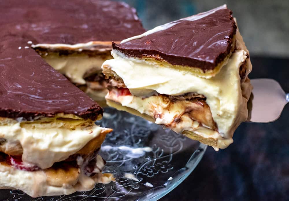 a slice of chocolate eclair cake