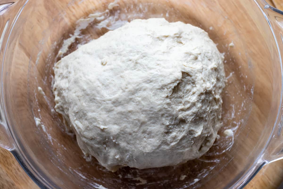 the dough for the greek pita bread in a bowl