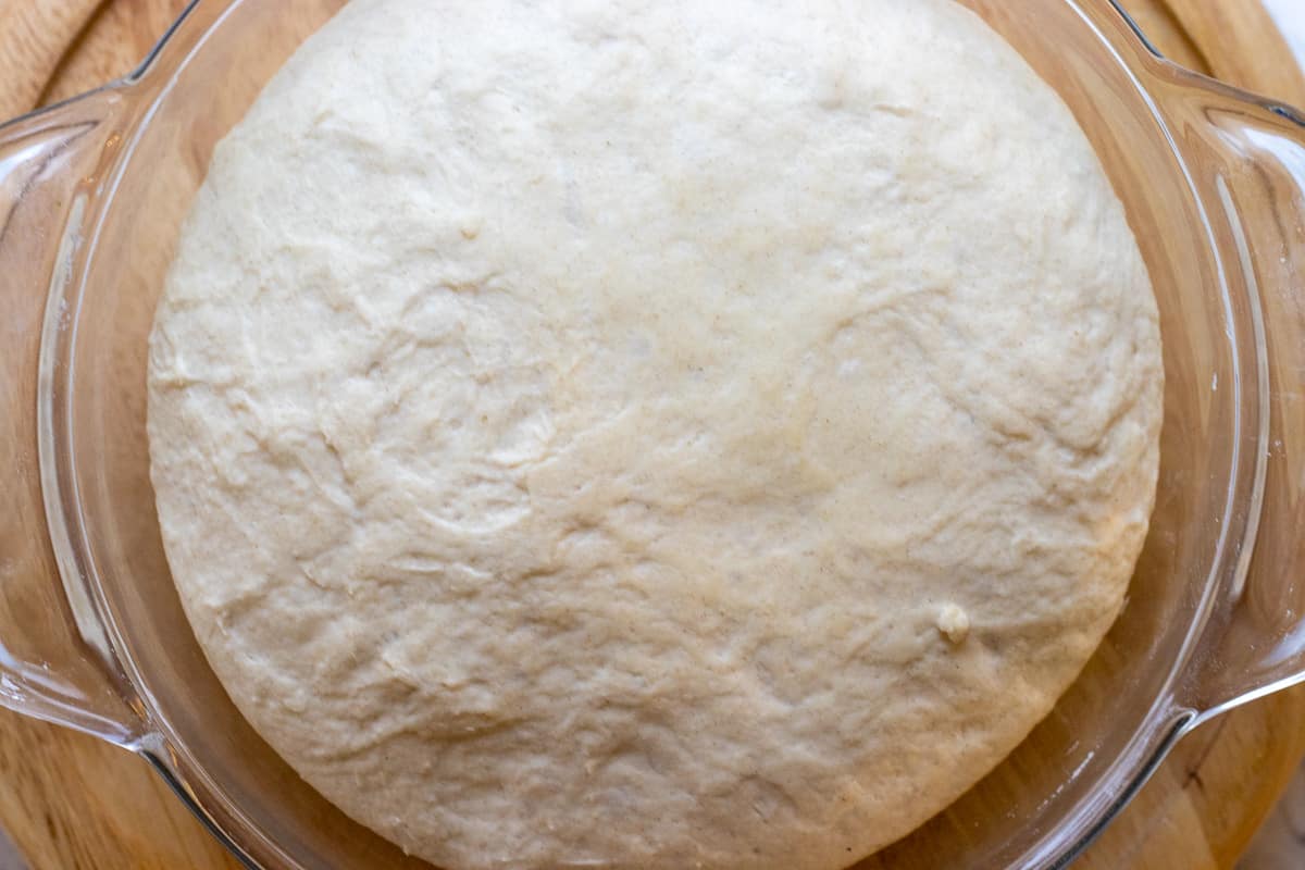 The pita dough has doubled the size