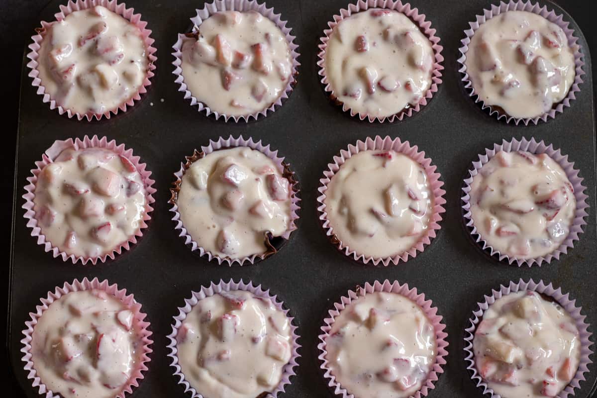 the chocolate mixture is topped with cream cheese