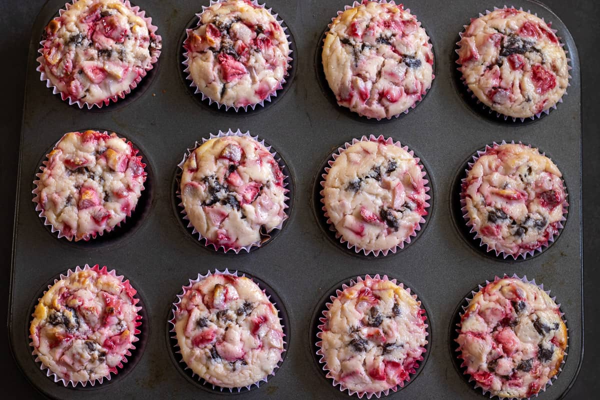 freshly baked strawberry cream cheese muffins