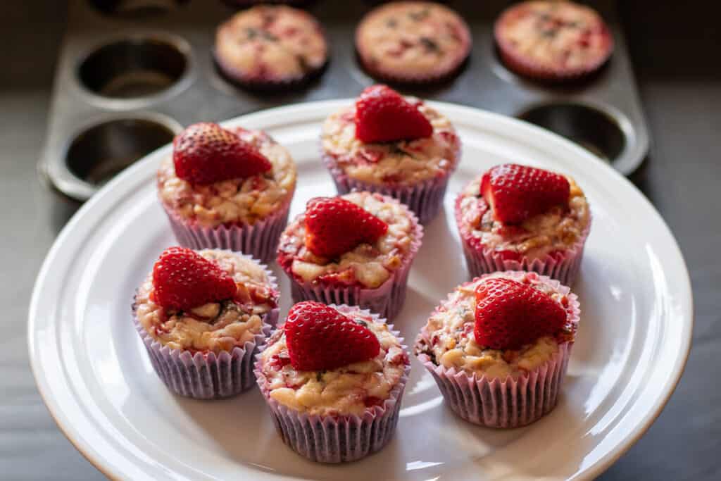 freshly baked strawberry muffin cheesecakes