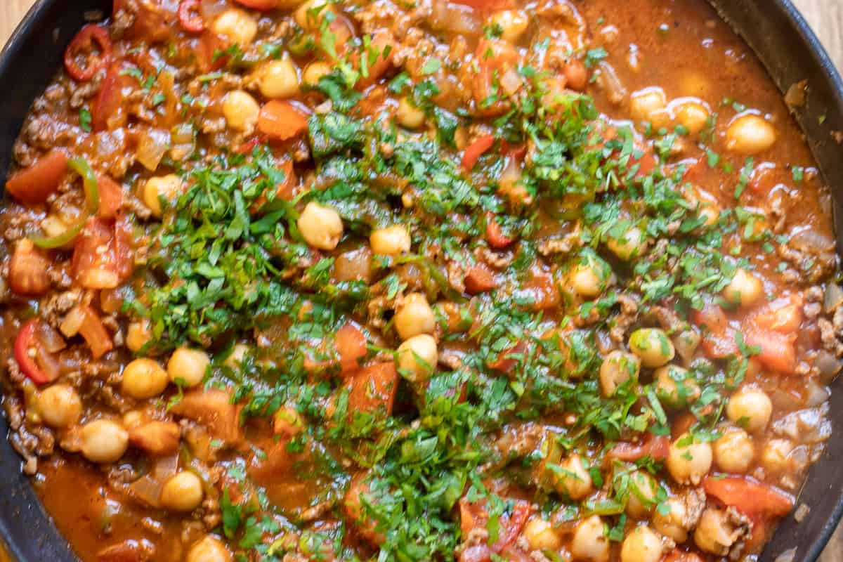 chopped parsley is added to the pan