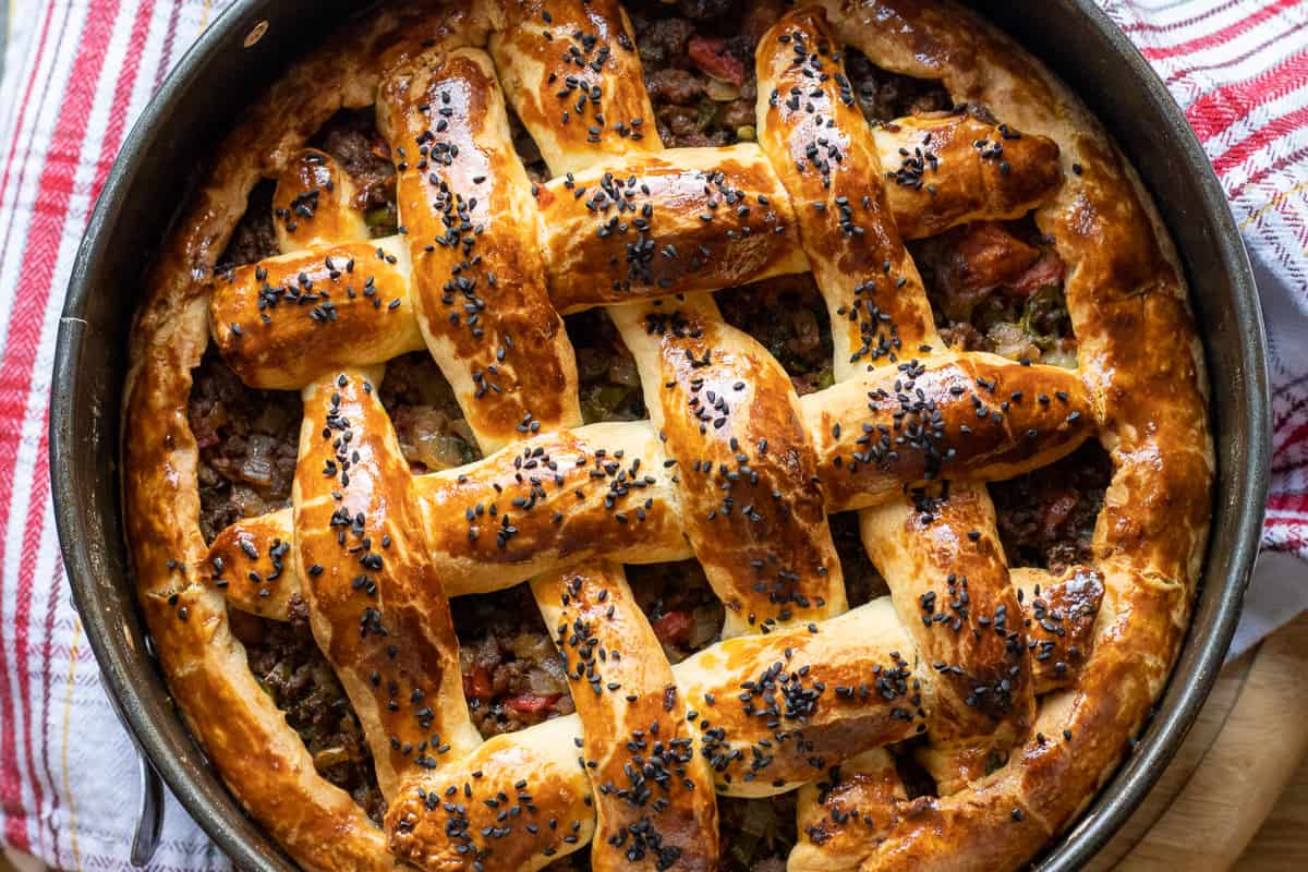 minced beef pie baked until golden