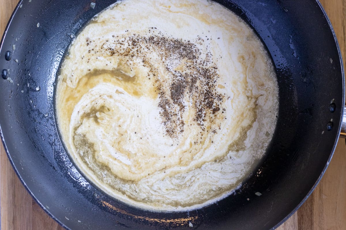 double cream is added to the cooking liquid