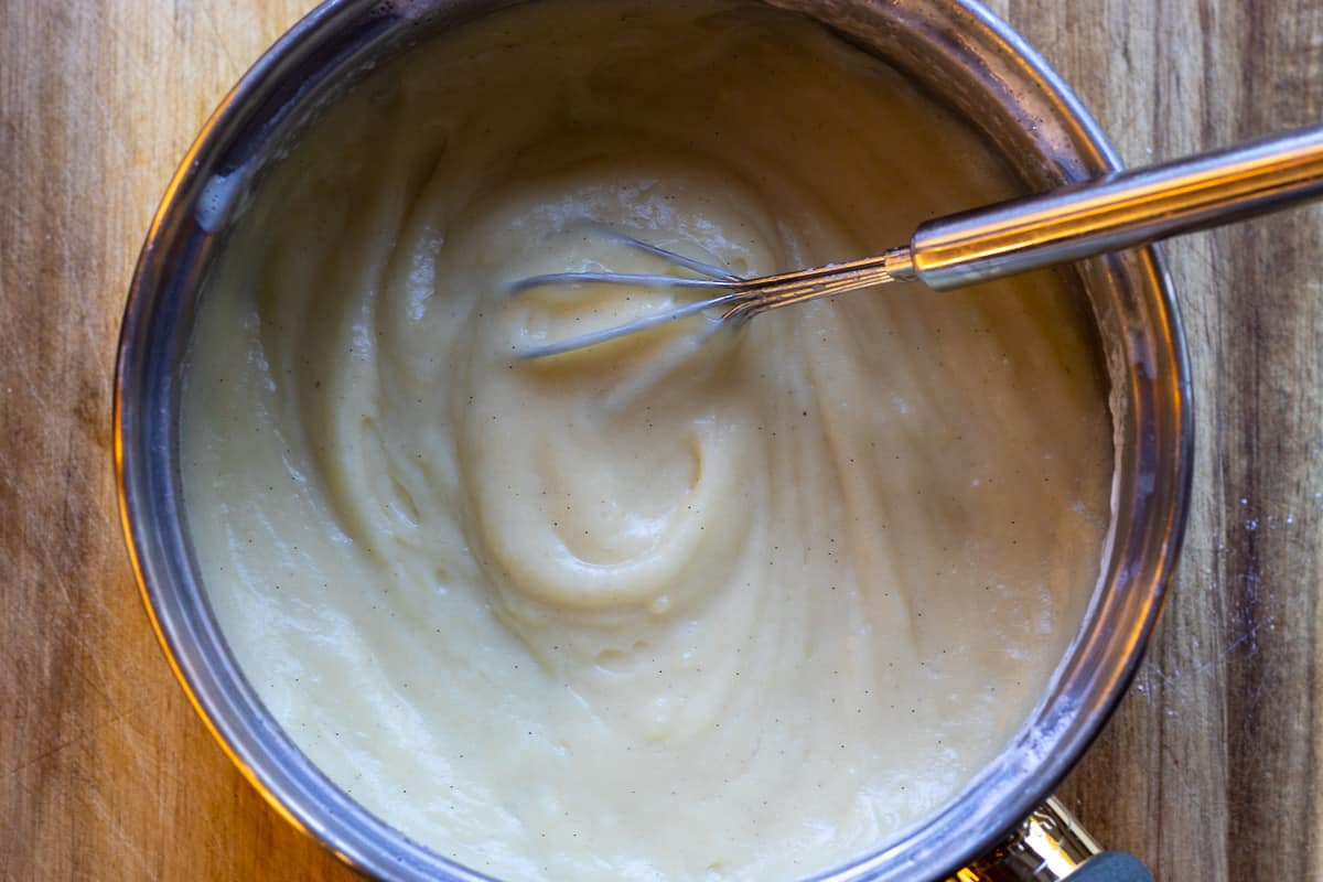 cook the creme patisserie until it thickens