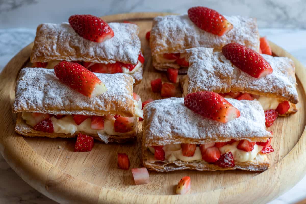 freshly made Easy Strawberry Puff Pastry Stacks with Cream