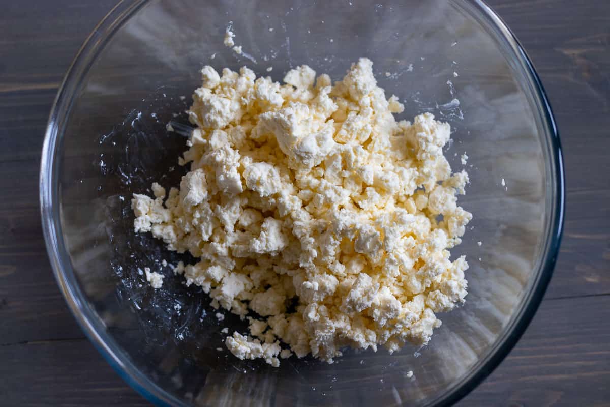 feta cheese crumbled in a bowl
