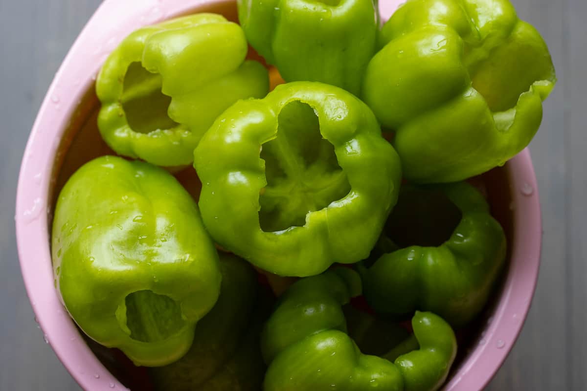 peppers are deseeded and washed