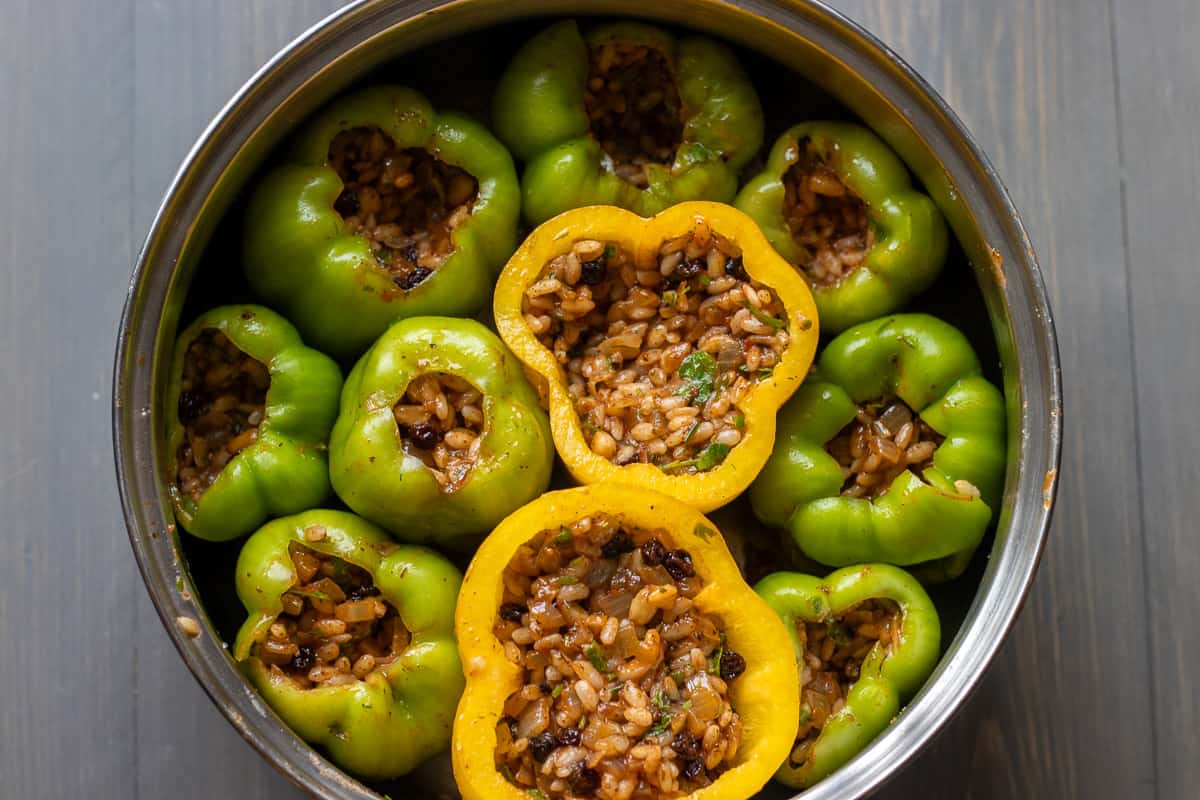 peppers are stuffed with rice filling