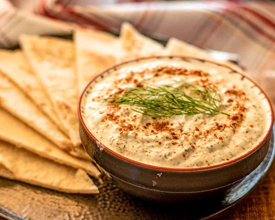 haydari dip is served with pita bread