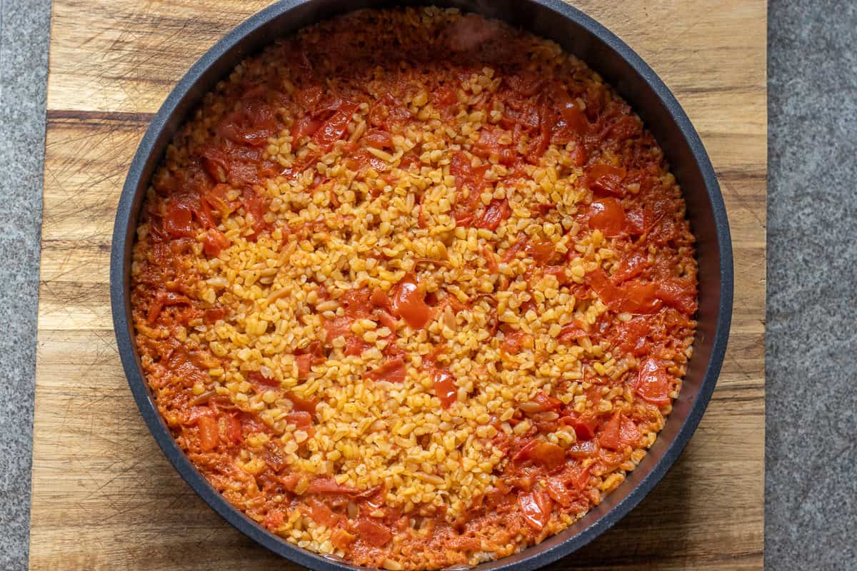 Bulgur is cooked until soft.