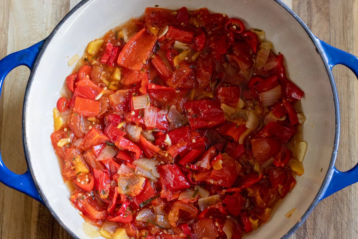 chili jam is simmered for an hour with the lid on