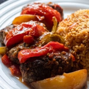 Izmir Kofte served with bulgur rice pilaf