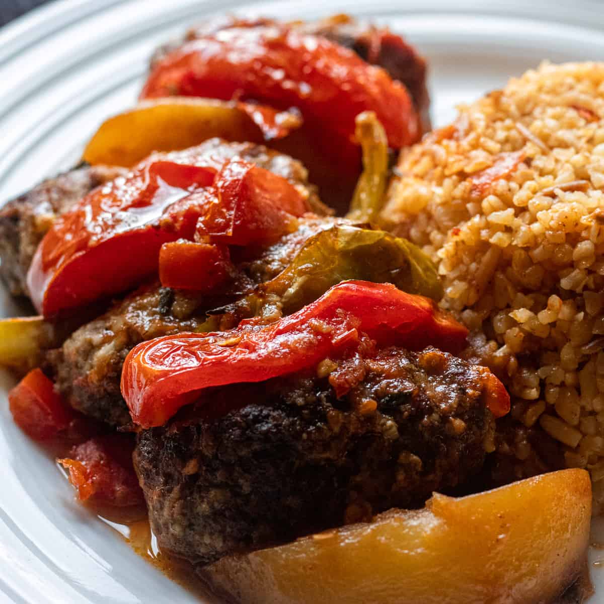 Izmir Kofte served with bulgur rice pilaf
