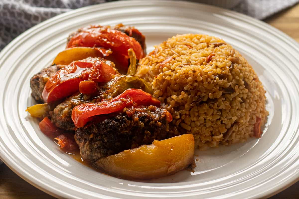 Izmir Kofte is served with bulgur pilaf