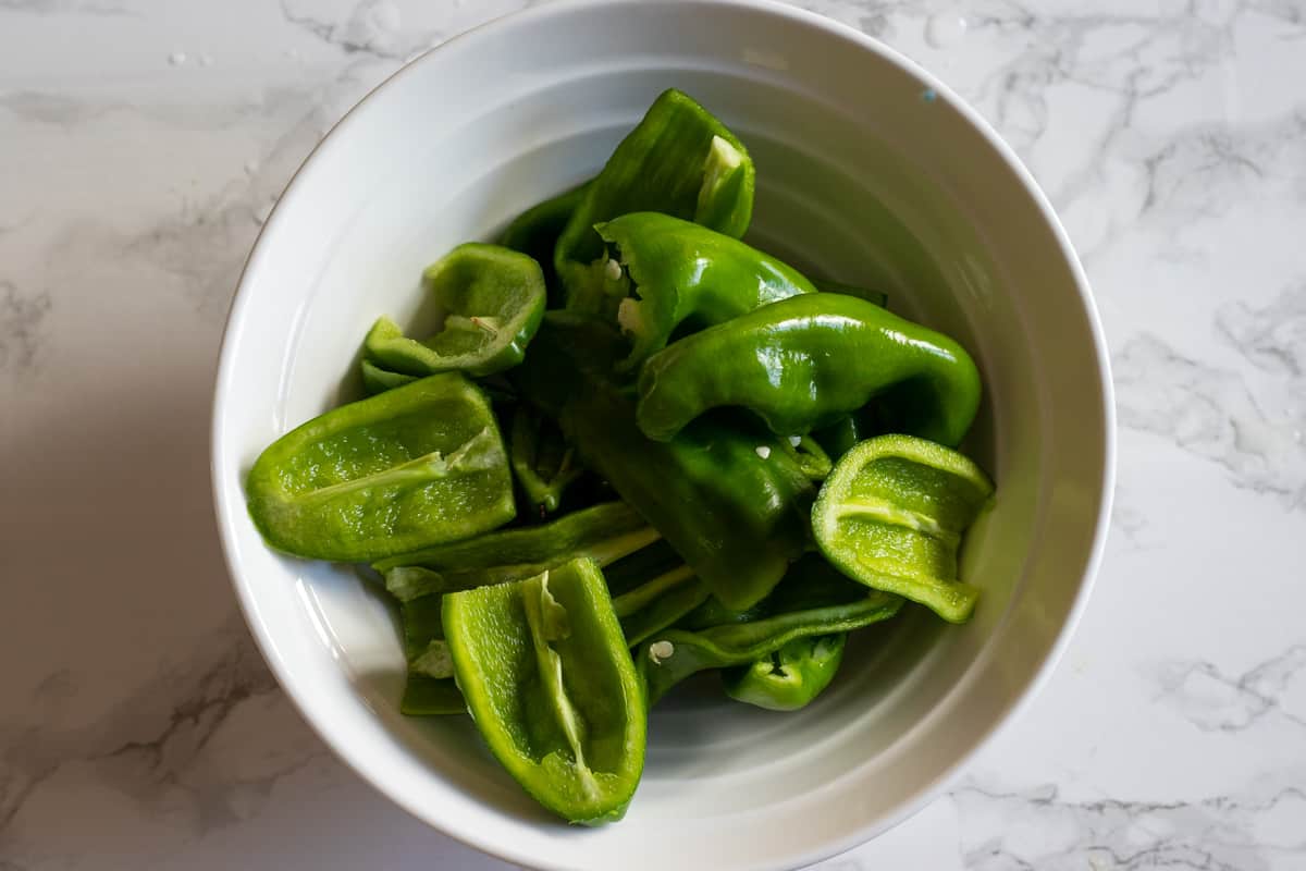 peppers are cut into chunky bites