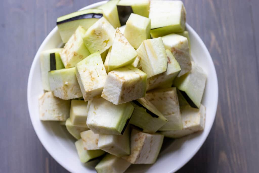 eggplants cut in cubes