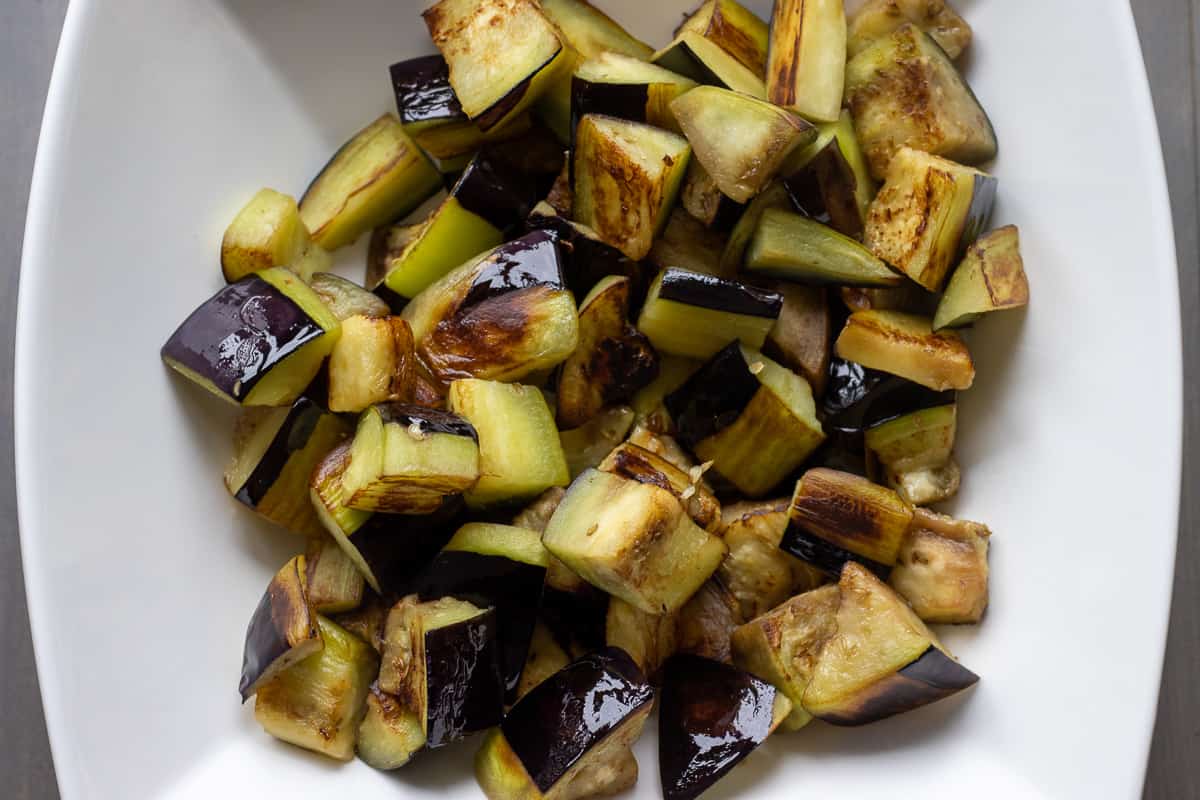 Eggplants are placed in a bowl